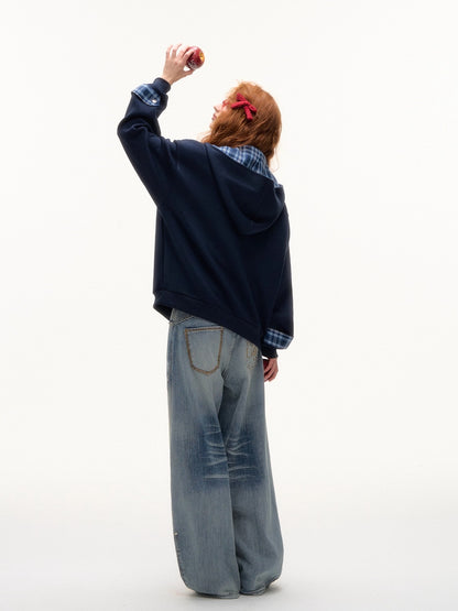 Plaid Patchwork Hoodie Cardigan