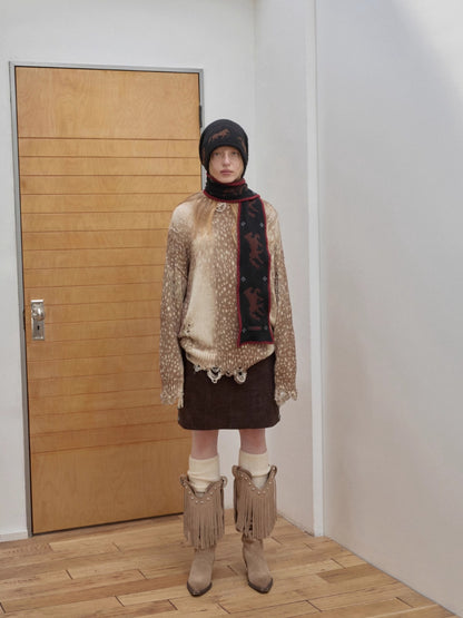 Fair Isle Pony Jacquard Knit Scarf