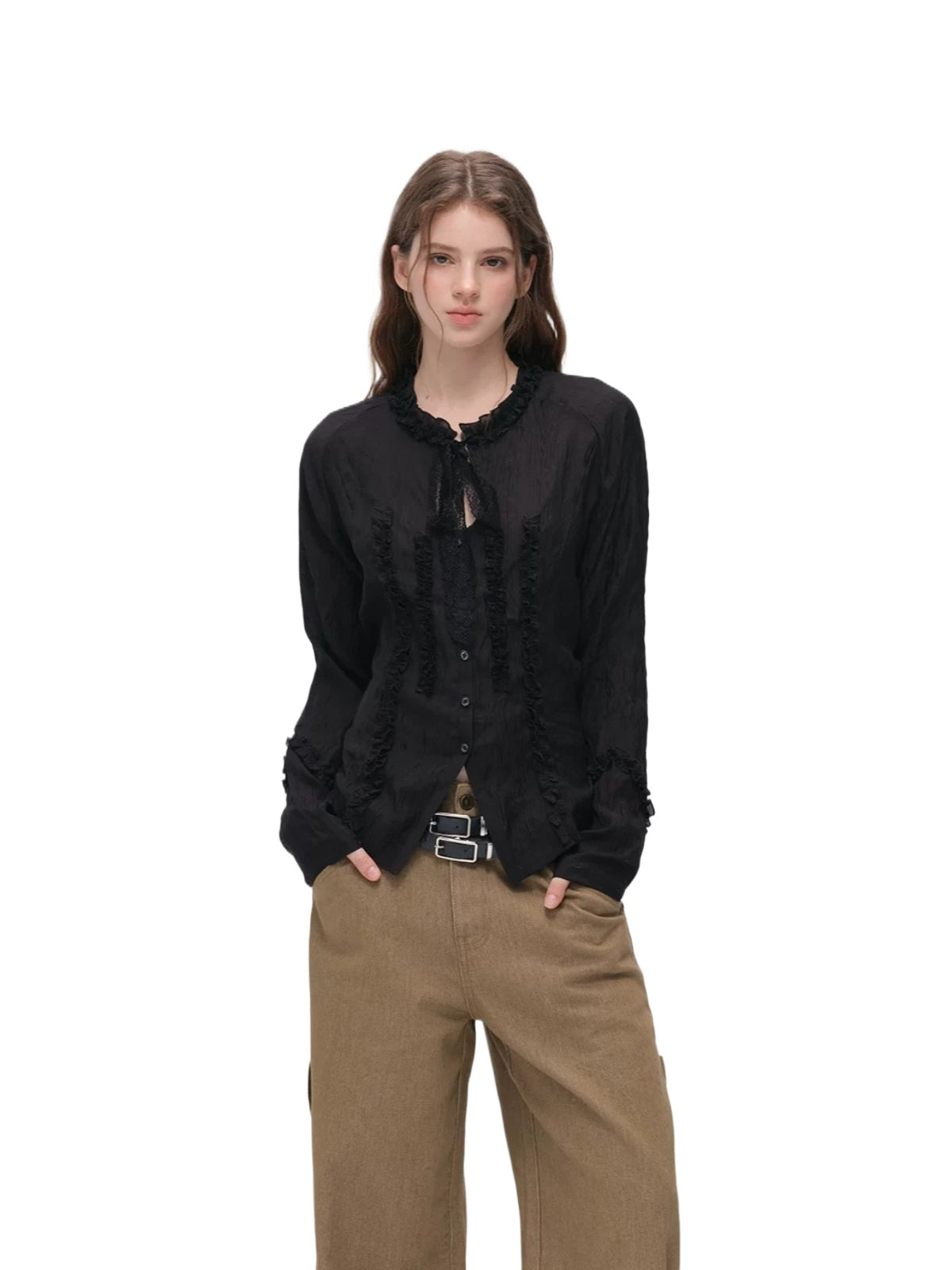 Black Ruffle Tie Blouse