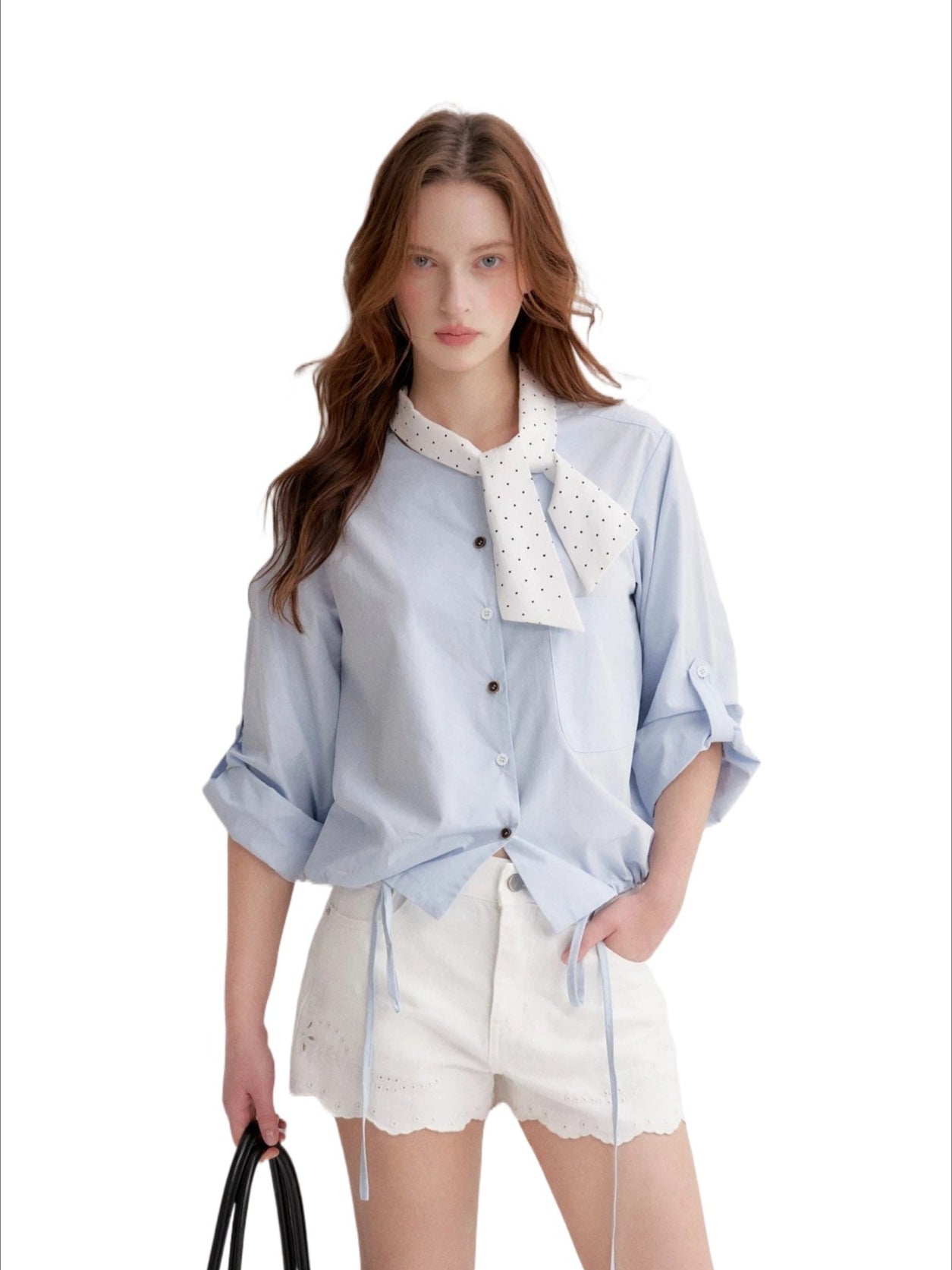 Polka Tie Drawstring Shirt
