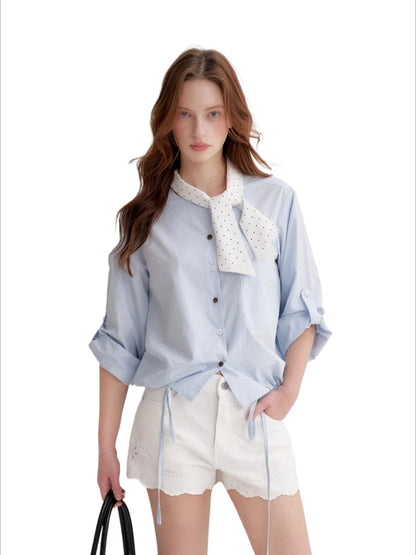 Polka Tie Drawstring Shirt