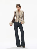 Faux Fur Collar Knit Cardigan Top