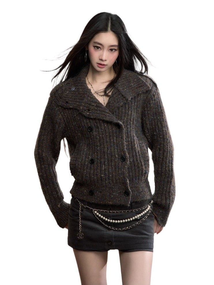 Colorfleck High-Neck Cardigan Jacket