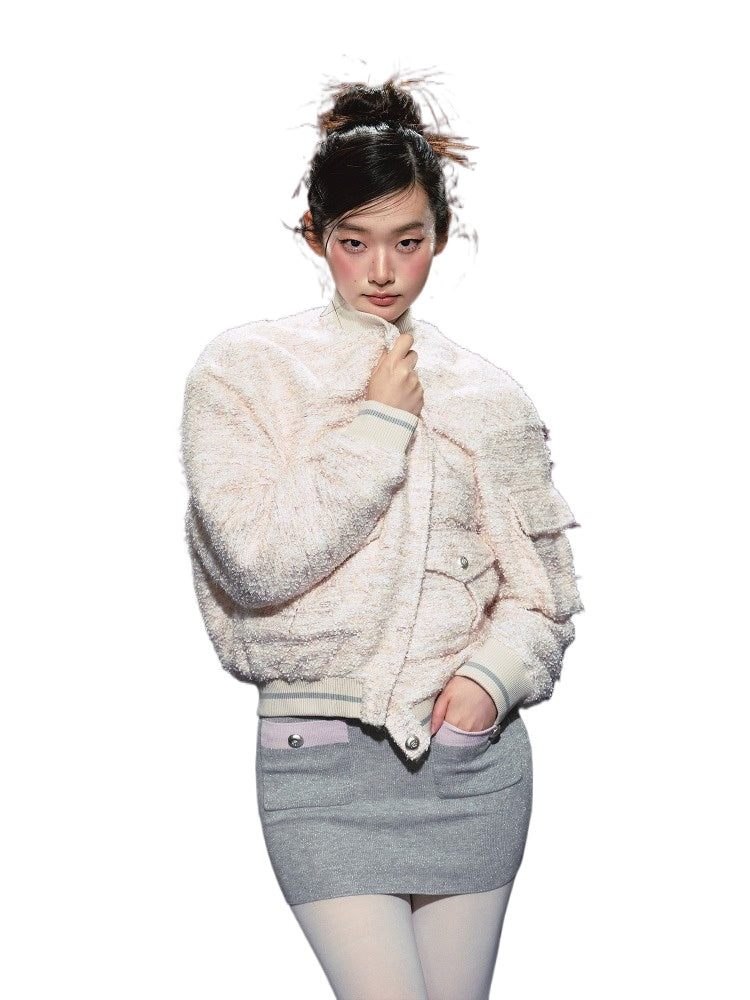 Tweed Textured Drop-shoulder Jacket &amp; Dress Set