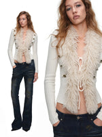 Napoleon Fur Collar Ribbed Cardigan