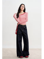 Contrast Pocket Straight Leg Jeans