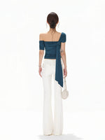 Blue Asymmetric Twist Knit Top