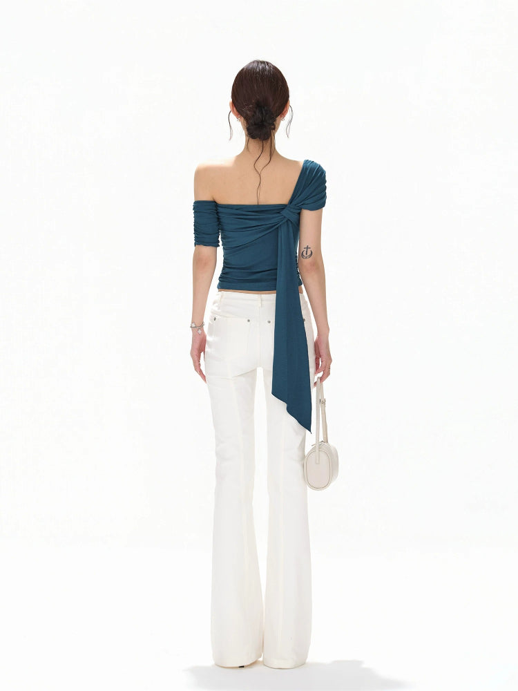 Blue Asymmetric Twist Knit Top