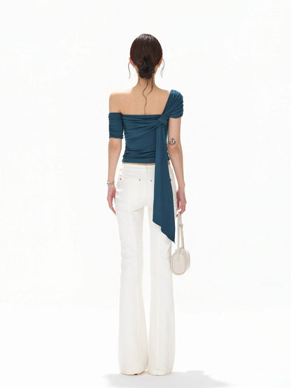 Blue Asymmetric Twist Knit Top