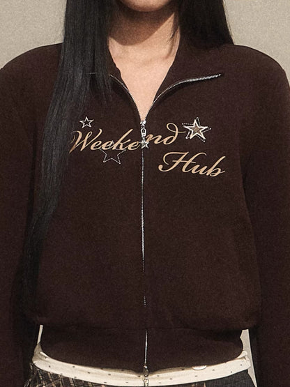 Vintage Letter Zip Sweatshirt