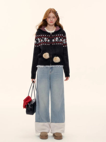 Fair Isle Pony Hooded Knit Set