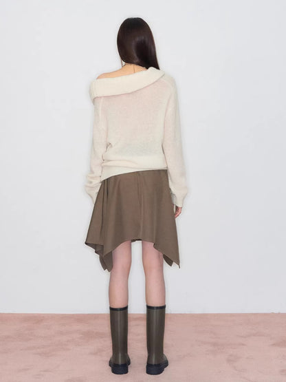 Draped Neck Knit Sweater