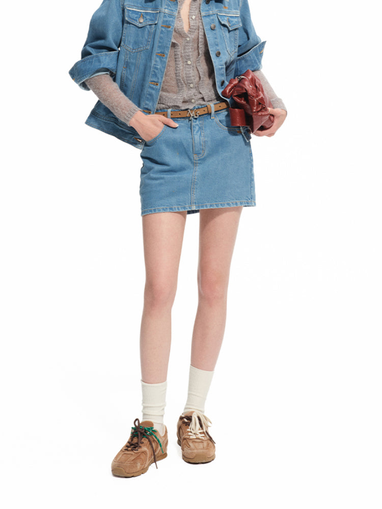 Denim Mid-rise Straight Pencil Skirt