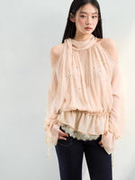 Rhinestone Sheer Chiffon Blouse