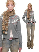 Fair Isle Cat Crewneck Cardigan