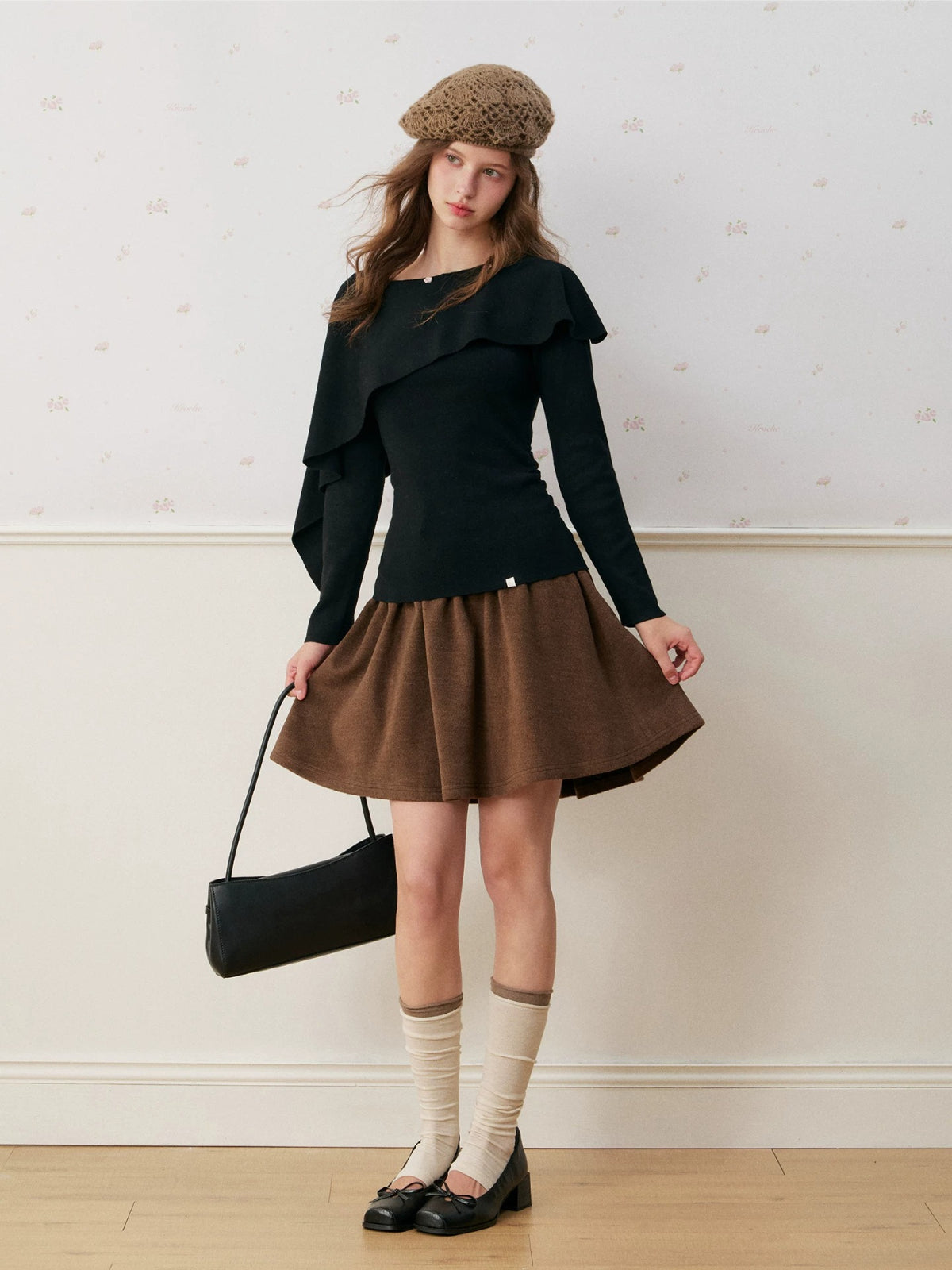 Wool Blend Plaid Waist Skirt