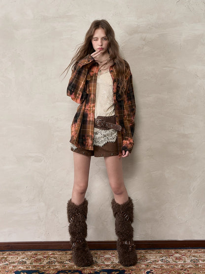 Oversized Plaid Studded Shirt