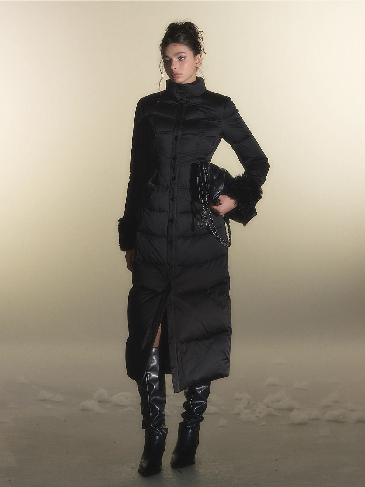 White Duck Down Waist-Coated Long Down Jacket