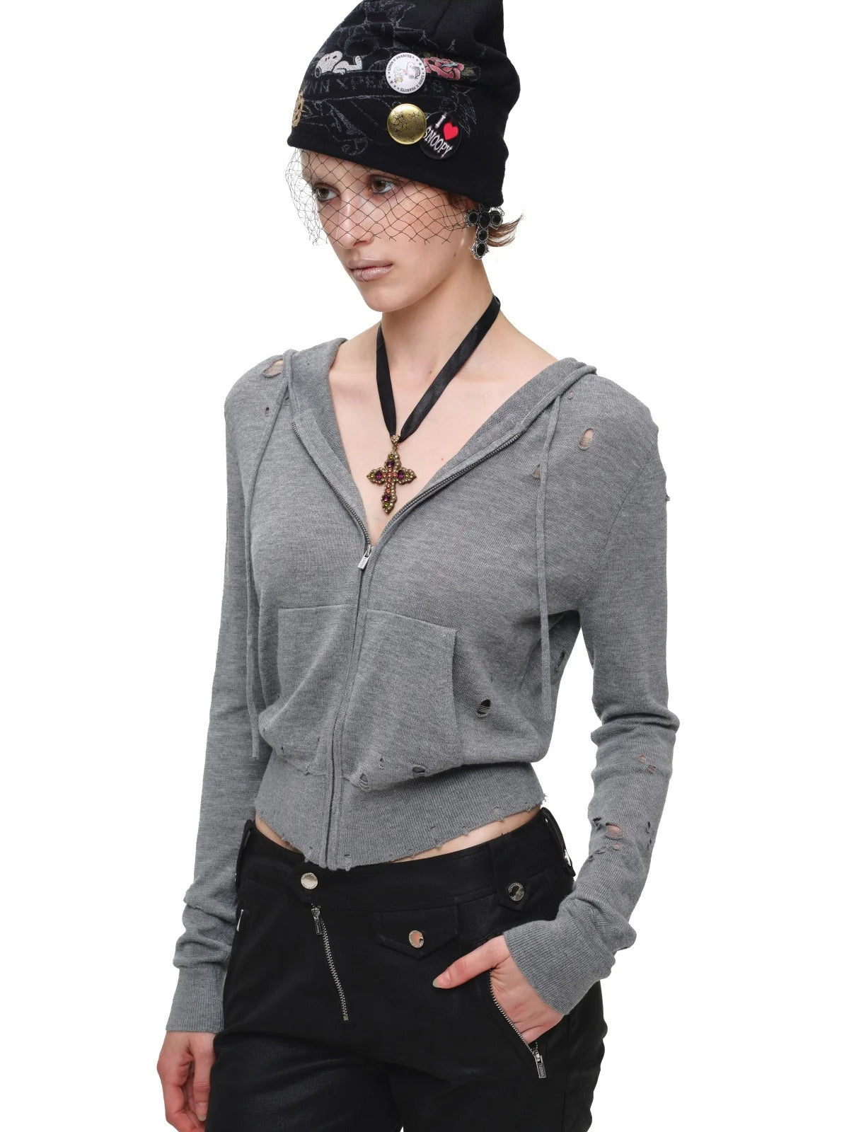 Distressed Hooded Knit Cardigan