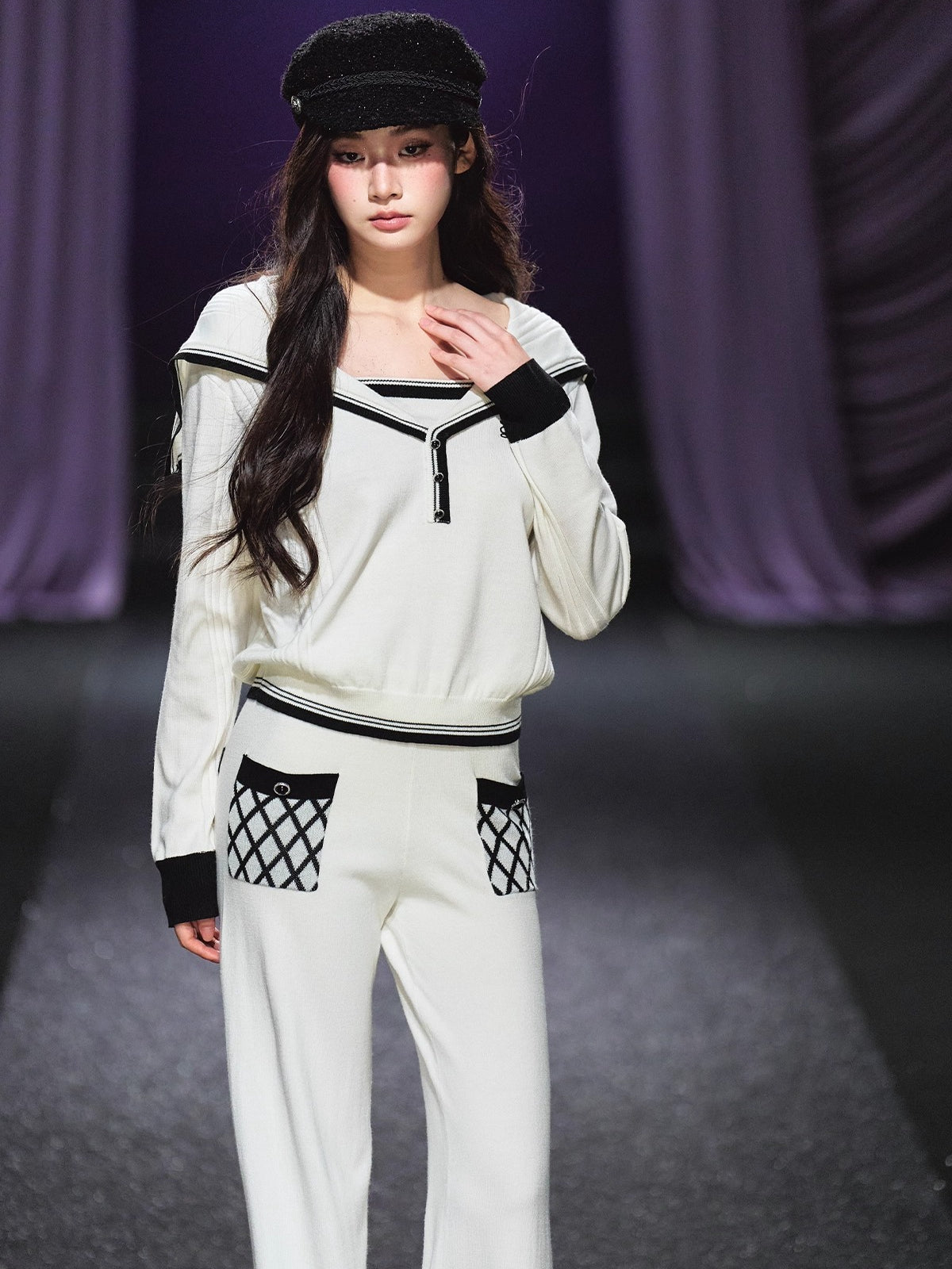 Sailor-Collar Knit Two-Piece Set