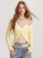 Yellow & Gray Lace Layered Top