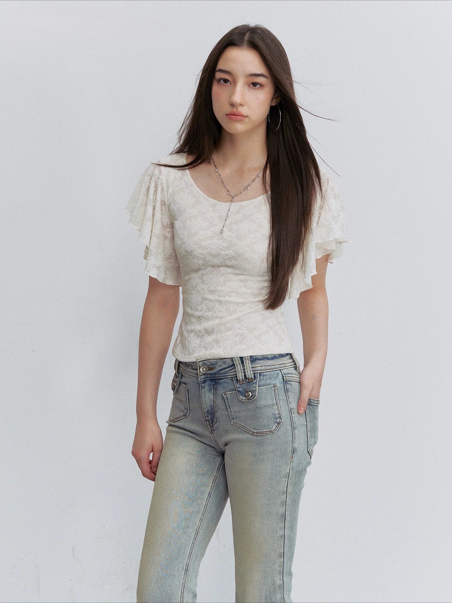 Lace Flutter Sleeve Top