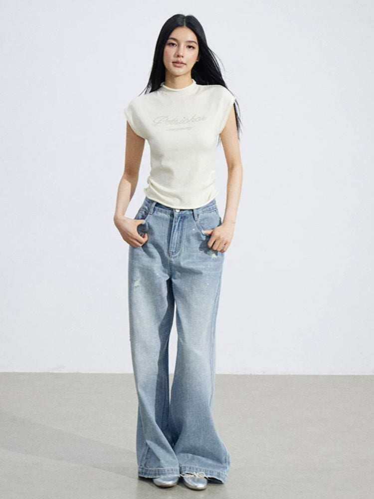 Starry Denim Wide-Leg Pants
