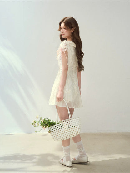 Rose Embroidery Square Neck Dress