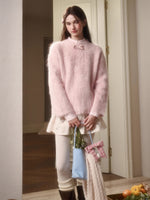 Little Lamb Alpaca-Cashmere Long Plush Crewneck