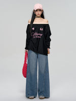 Panel Stitch Lace Patch High Waist Jeans