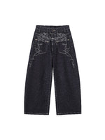 Embroidered Curved Wide-Leg Jeans