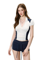 White Lace Polo T-Shirt & Shorts Set