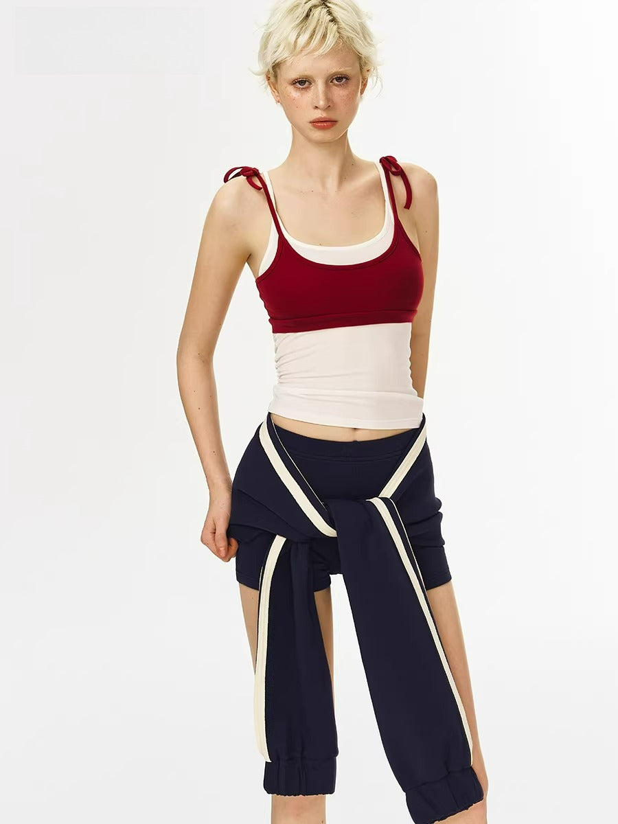 Two-Tone Layered Strap Tank Set