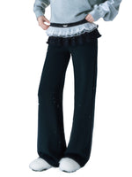Navy Blue Star Lace Pleated Straight-leg Pant Set