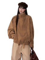 Brown Washed Suede Moto Jacket