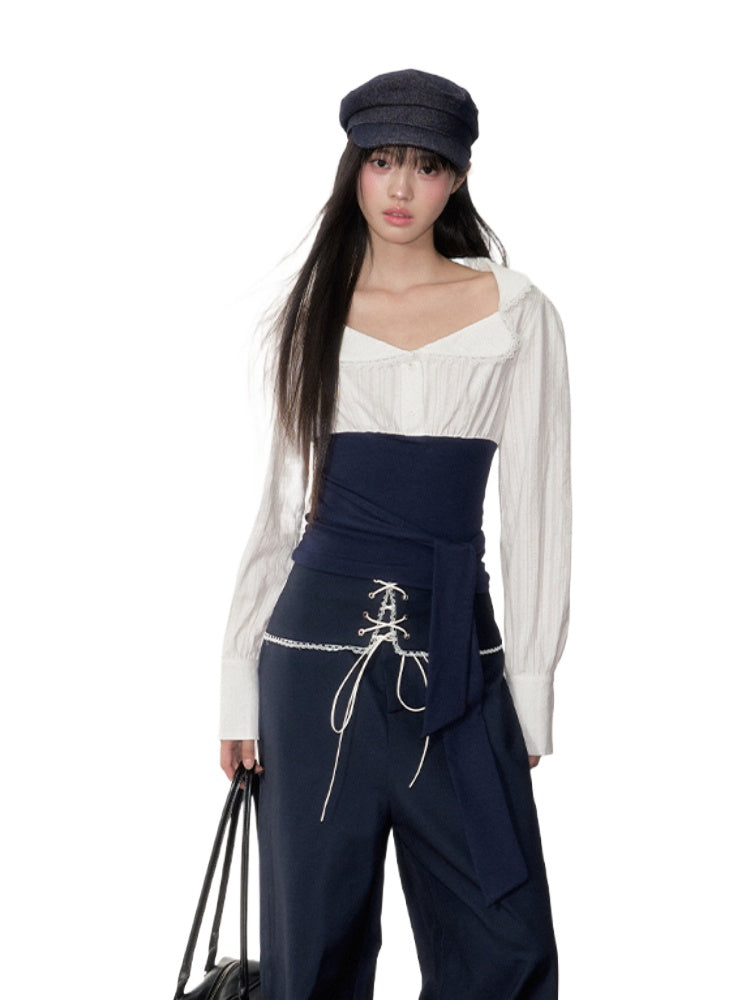 Navy Color-Blocking Shirt &amp; Pants Set