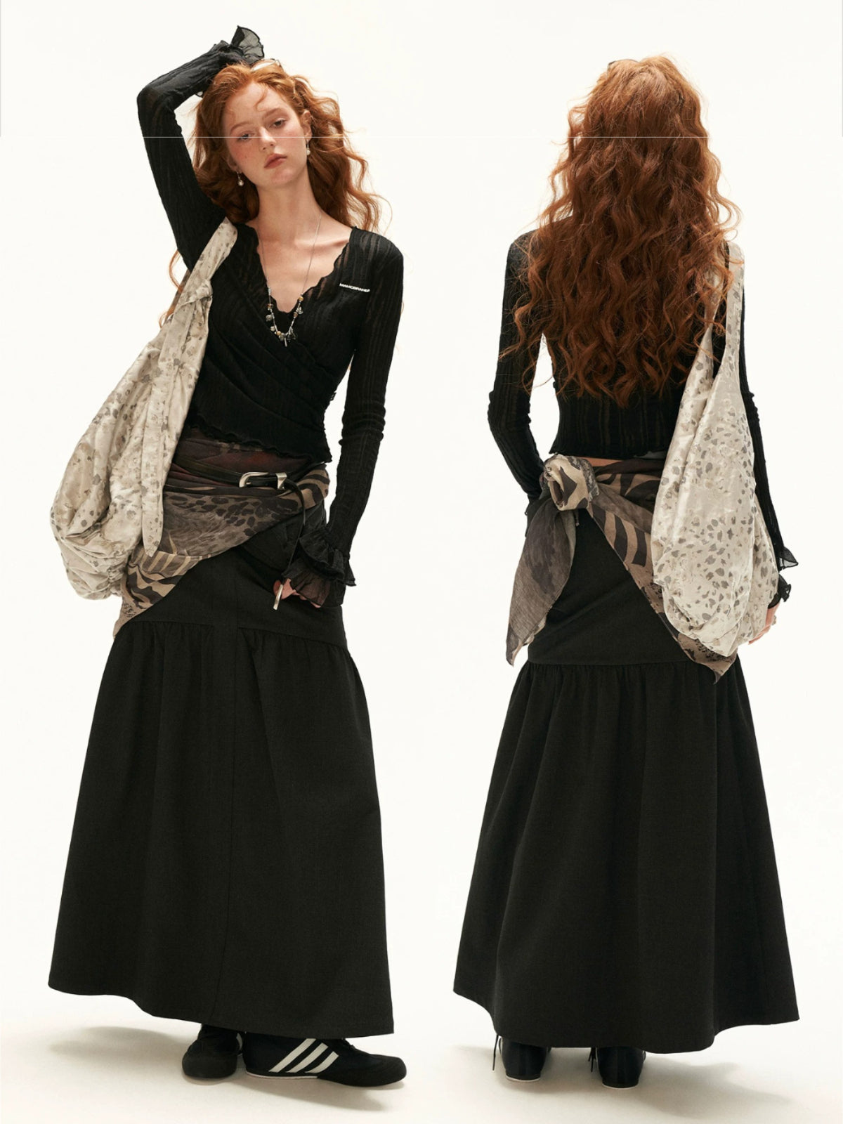 Vintage Plaid Layered Maxi Skirt