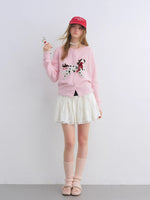 Pony Jacquard Bow Crewneck Knit Cardigan
