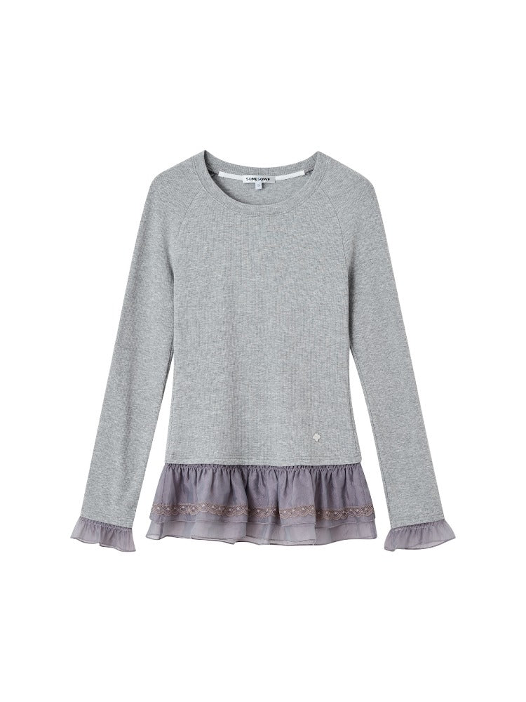 Double-layer Ruffle Raglan Fleece Top