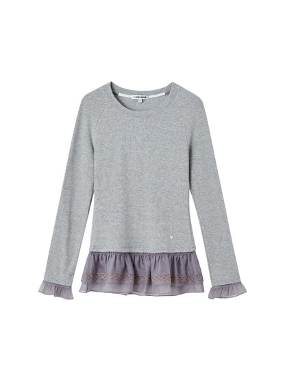Double-layer Ruffle Raglan Fleece Top