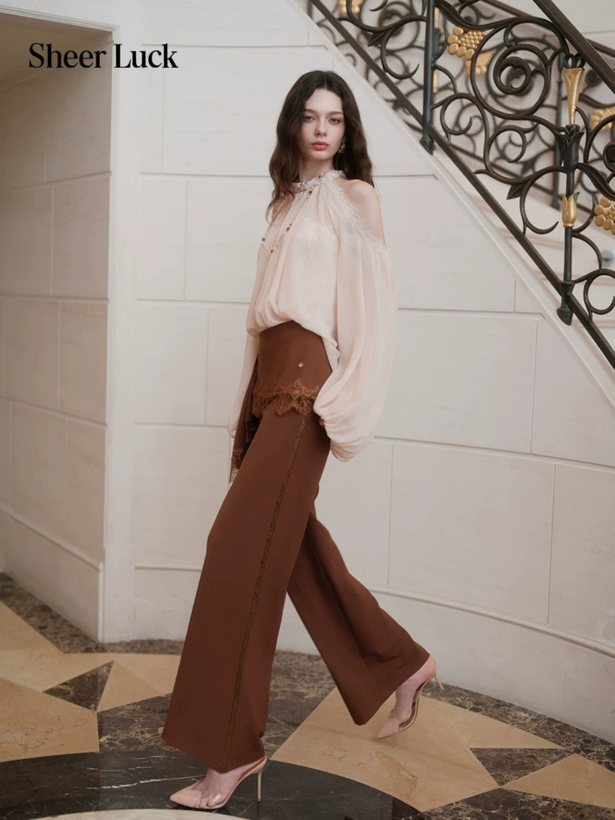 Lace Wide Leg Suit Pants