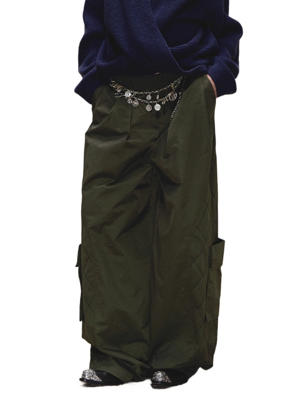 Quilted-Detail Utility Parachute Pants