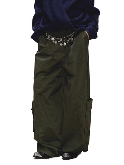 Quilted-Detail Utility Parachute Pants