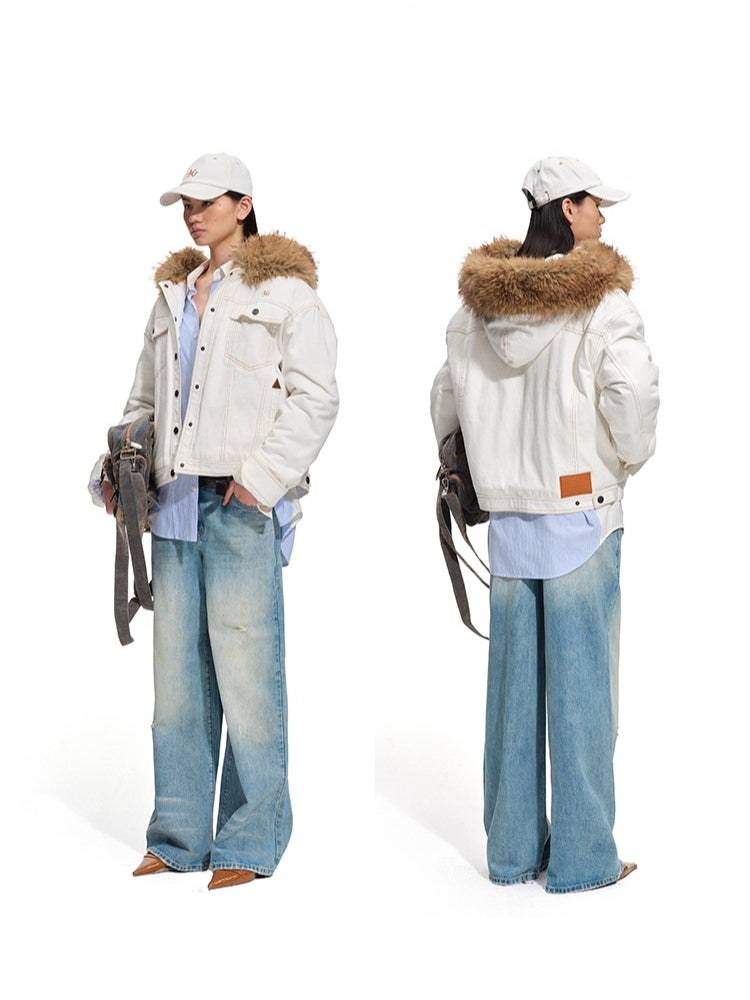 Polar Cotton Eco Fox Fur Collar Denim Jacket