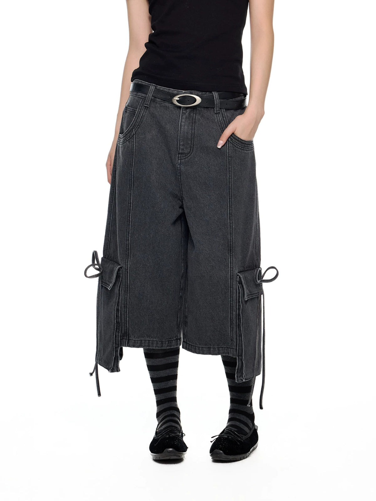 Washed Denim Cargo Pants