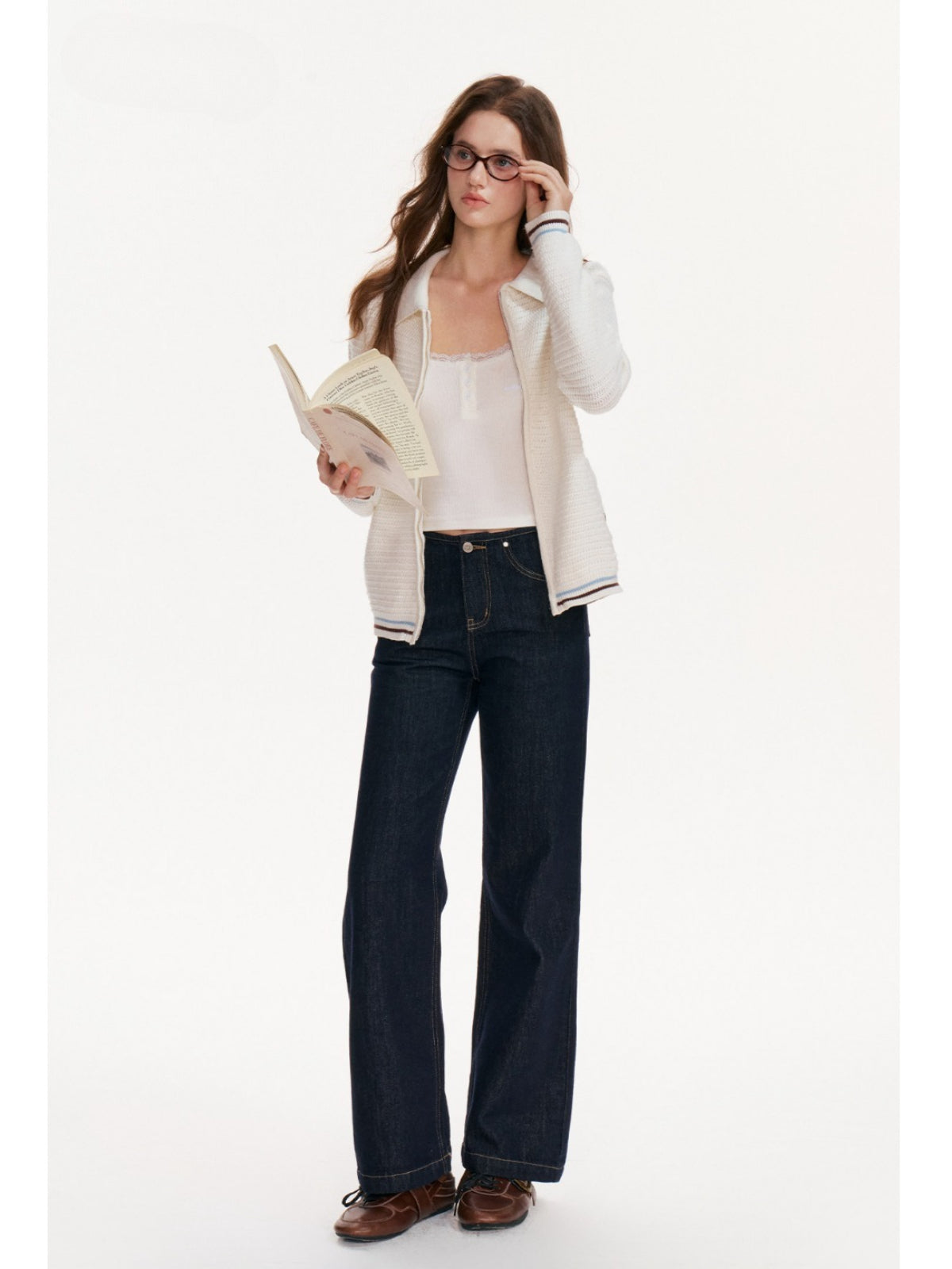 Contrast Stripe Cotton Zip Cardigan