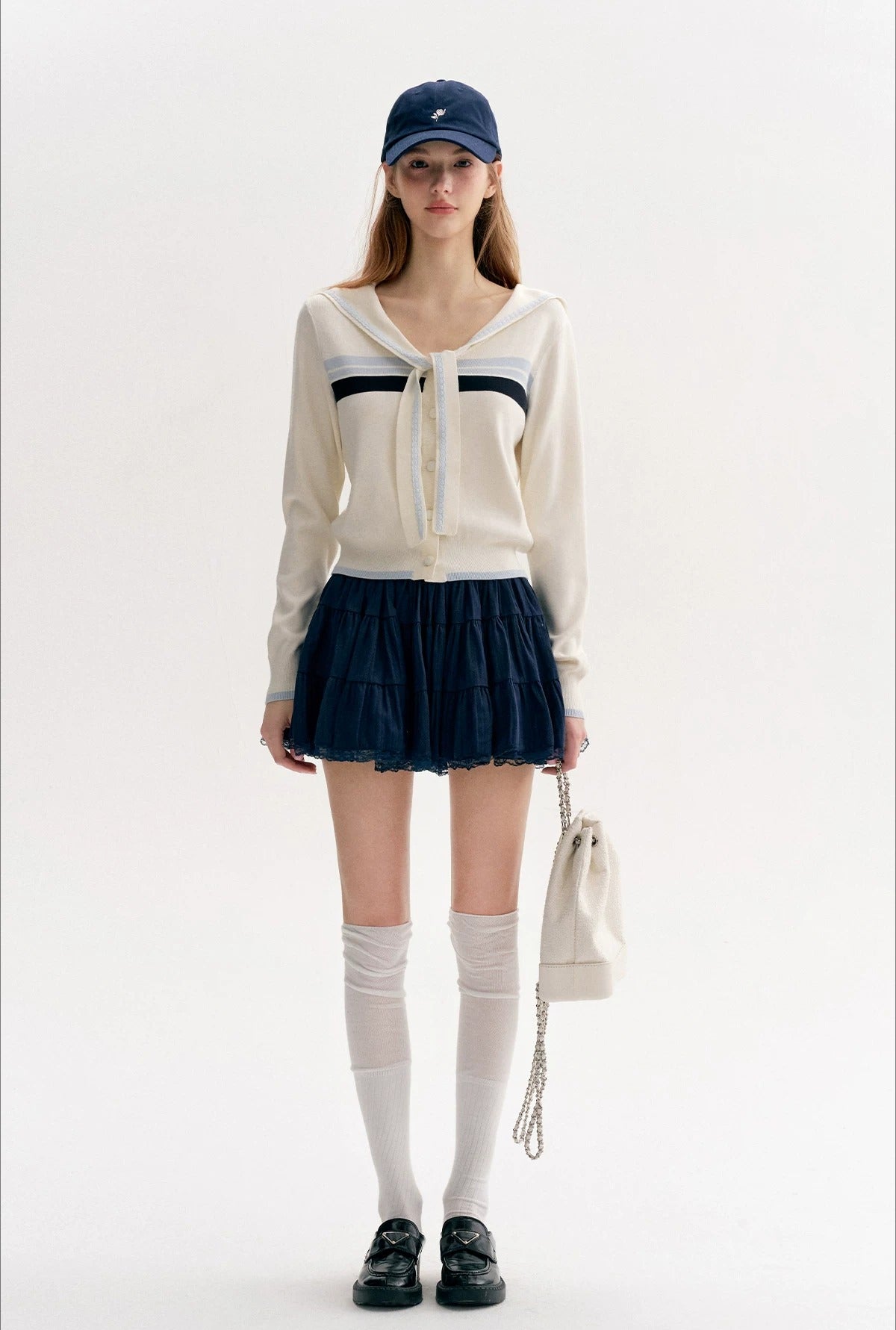Beige Sailor Cardigan Set