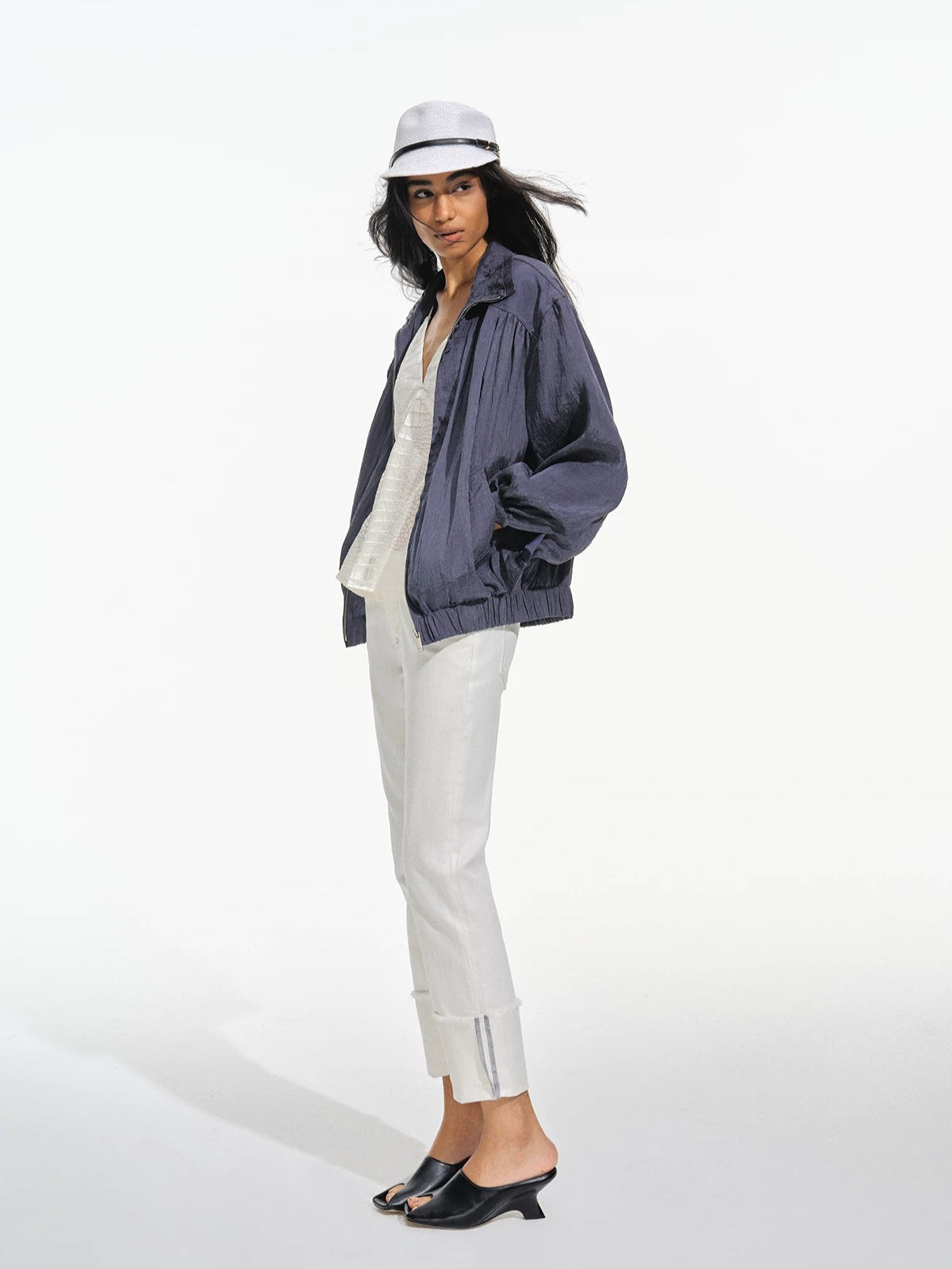 Lyocell Stand Collar Cocoon Jacket