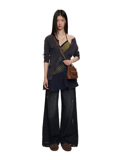 Vintage Double-Layer Cotton Plaid Cami Dress