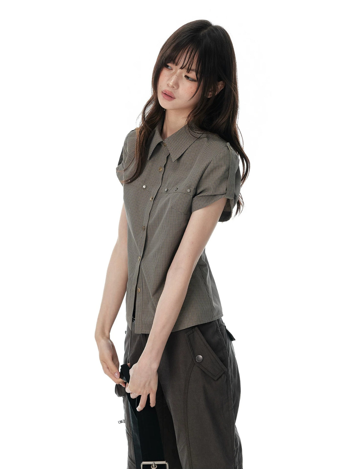 Vintage Rivet Plaid Fitted Shirt